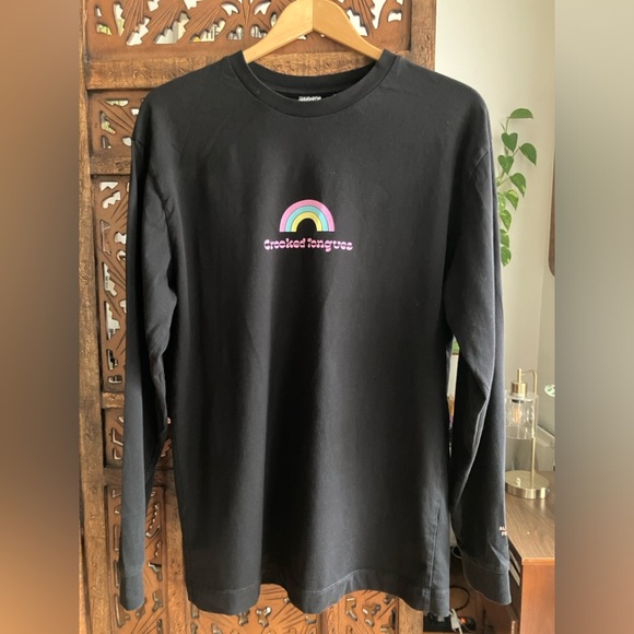 Crooked Tongues long sleeve t shirt, screen print abstract graphic, rainbow - Picture 2 of 6